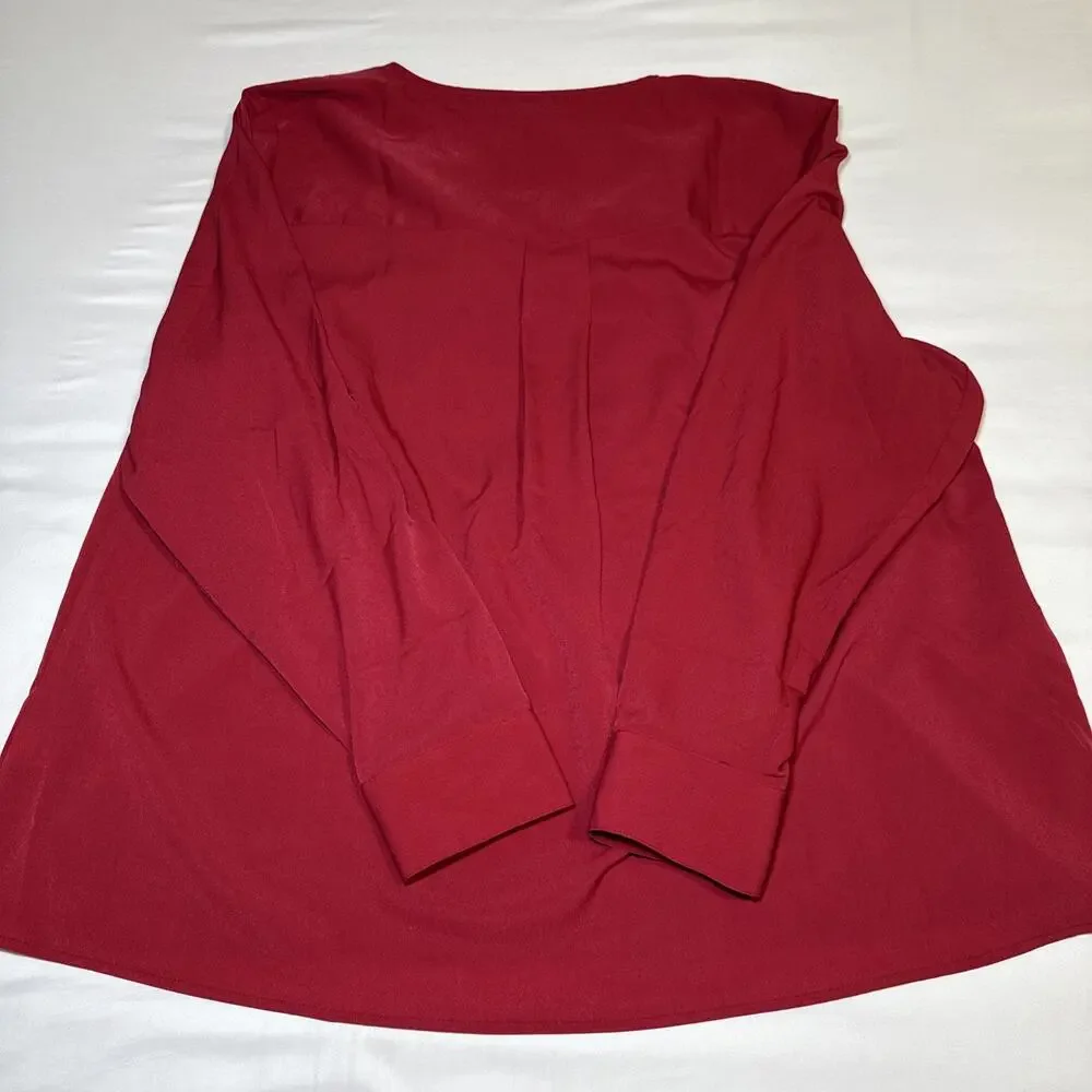 Lane Bryant Blouse Womens 18/20 Maroon Shirt Long Sleeve Embroidered Eyelet NWT